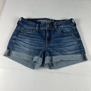 American Eagle Shorts Women's 27* Midi Mid Rise Blue Cuffed Denim Jorts Tag 4